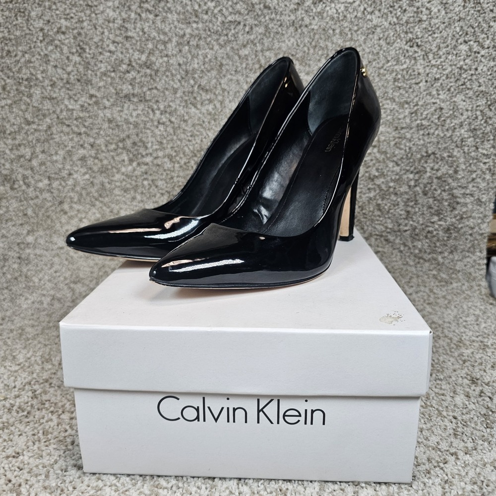 Calvin Klein Brady Patent Black Pointed‎ Toe Stiletto Pumps Women's Size 8M